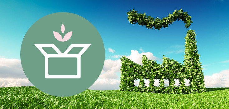 Manufacturing building of leaves, grass, responsible manufacturing icon